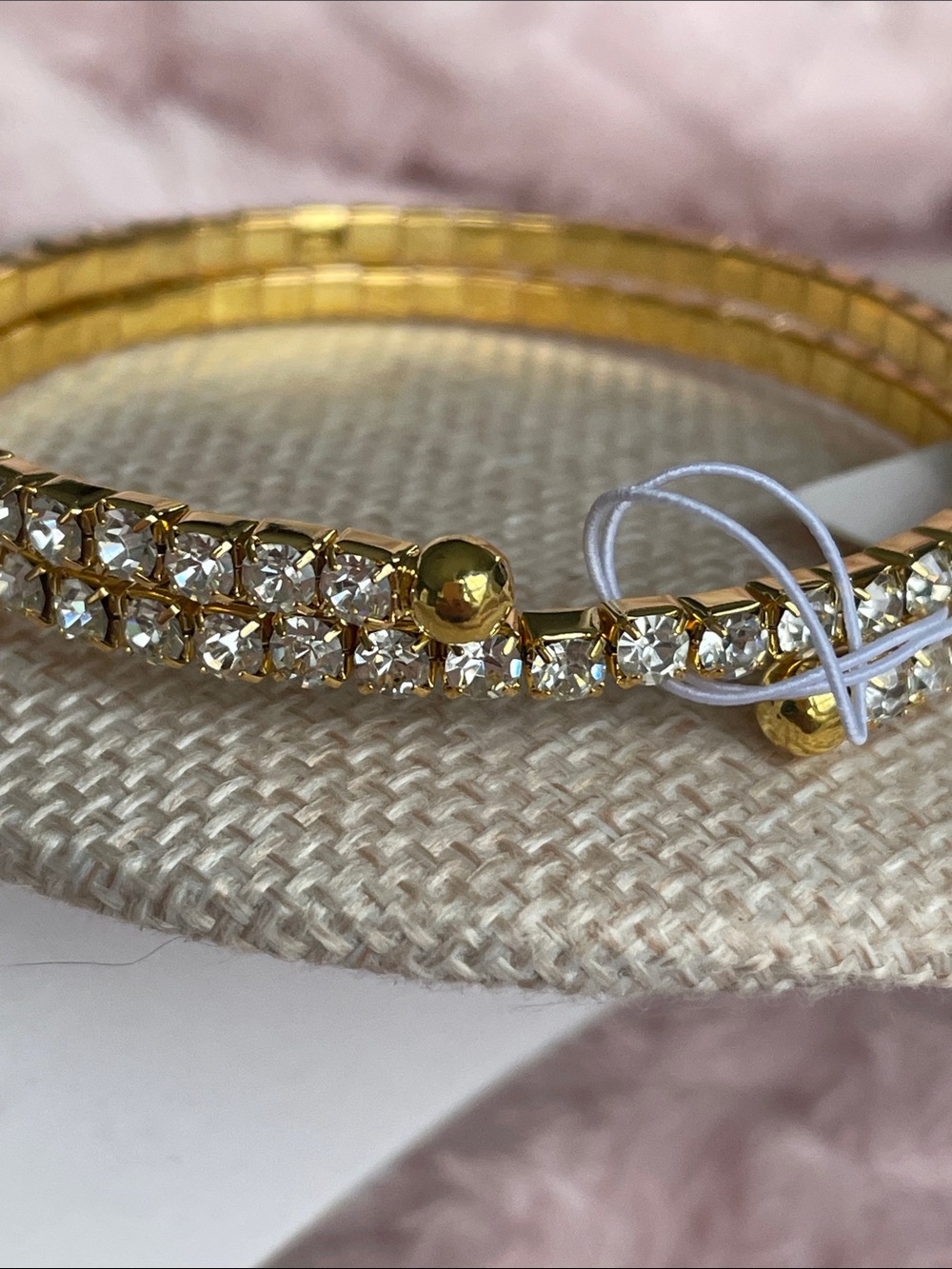 Gold Crystal Bangle Bracelet 2 rows size 7-8